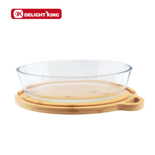 Plateau de cuisson en verre borosilicate avec couvercle en bambou respectueux de l&#39;environnement